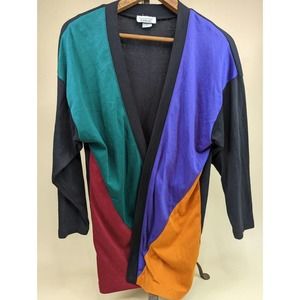 Vintage Fashion Formulas Womens Cardigan Sweater Orange Color Block Oversize L